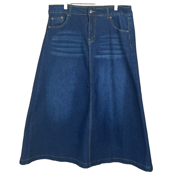 Fashion 2 Love Women’s Denim Cotton Blend Stretch Size XL Maxi Skirt Pockets Vtg - Picture 1 of 6